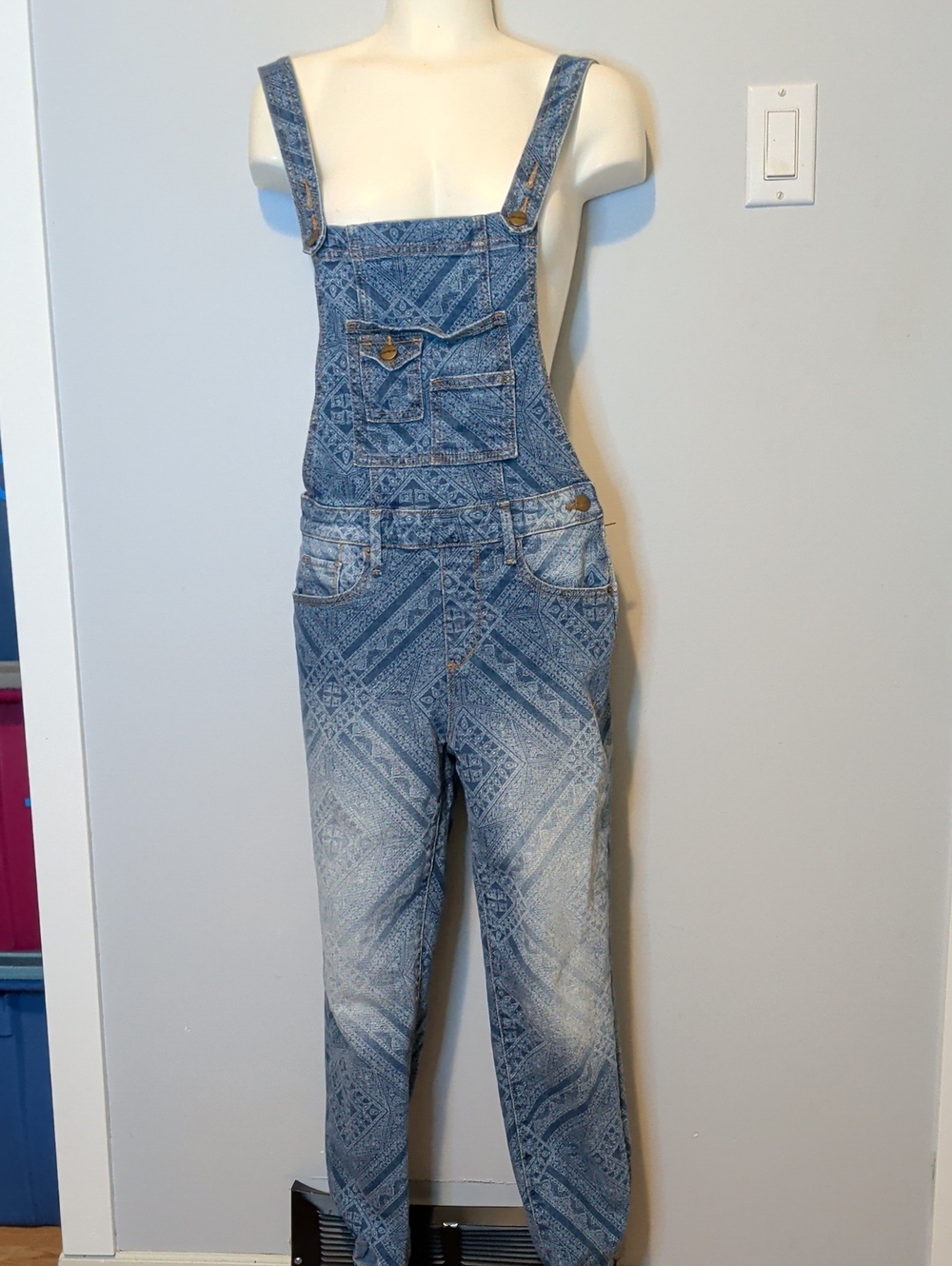 XS DRIFTWOOD Blue Patterned Denim Overalls